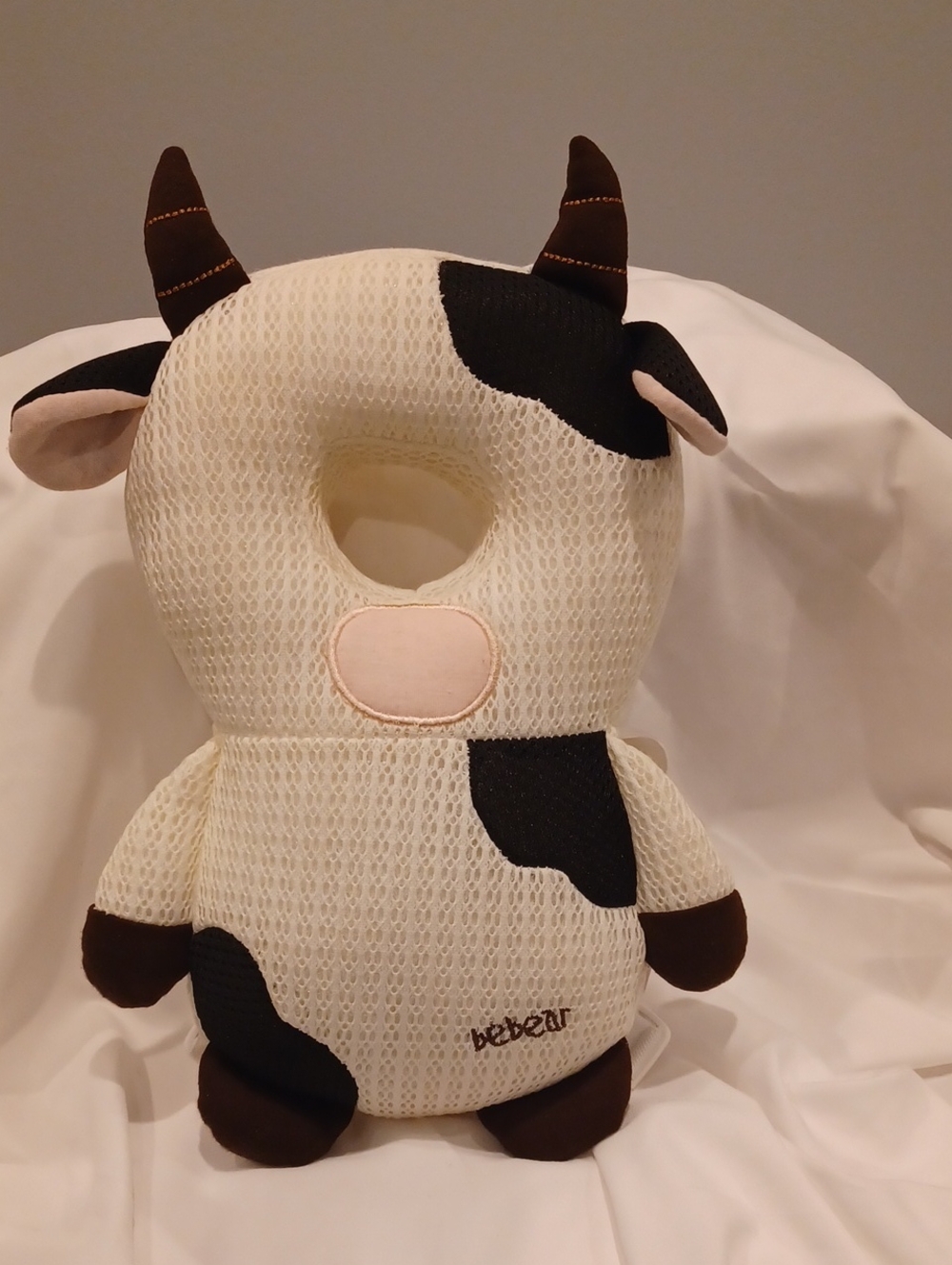 bébéar Cream, Black & Brown Cow Plush Head Support
